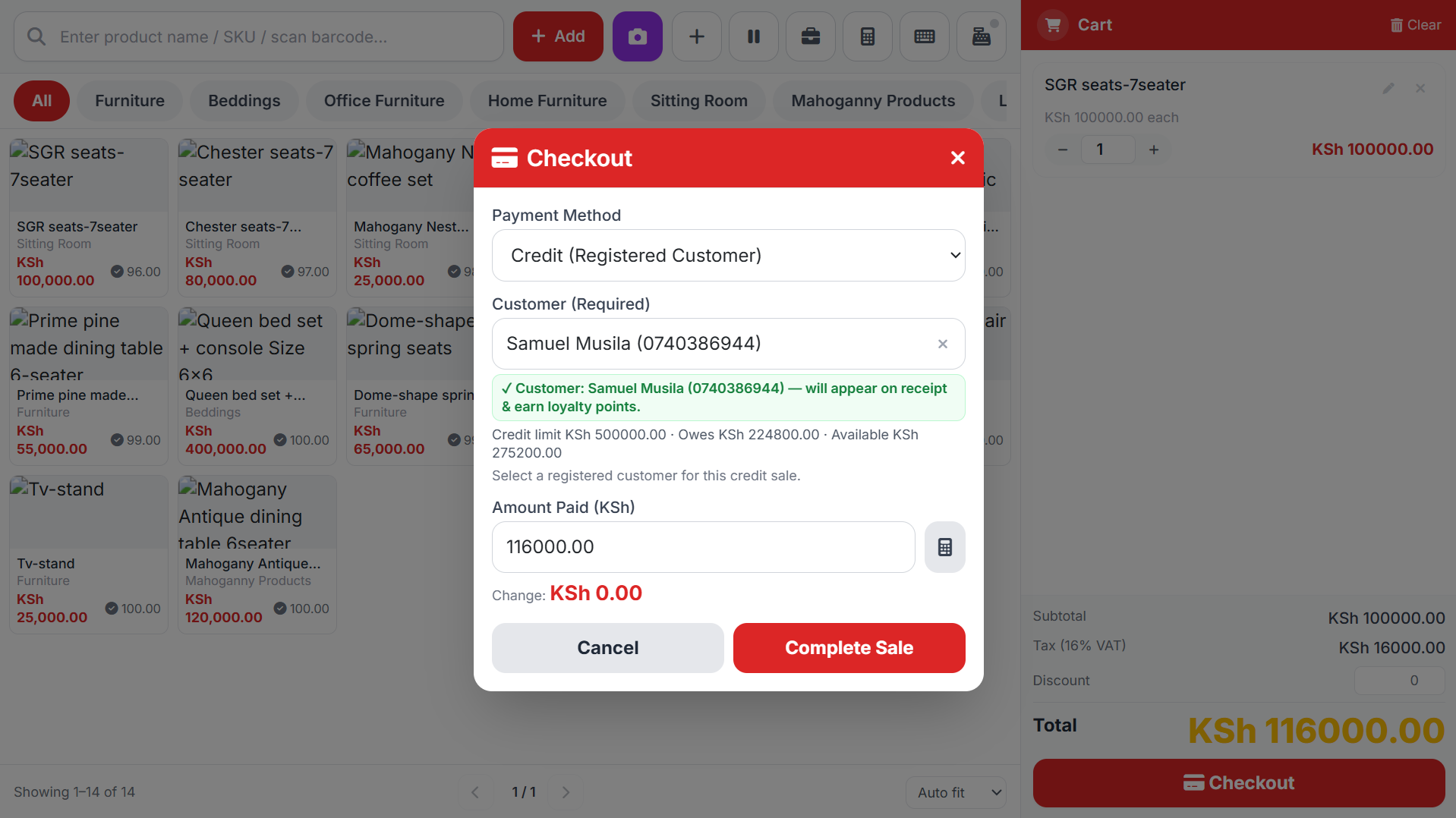 Cashier Must checkout through credit Payment on ZillahPOS