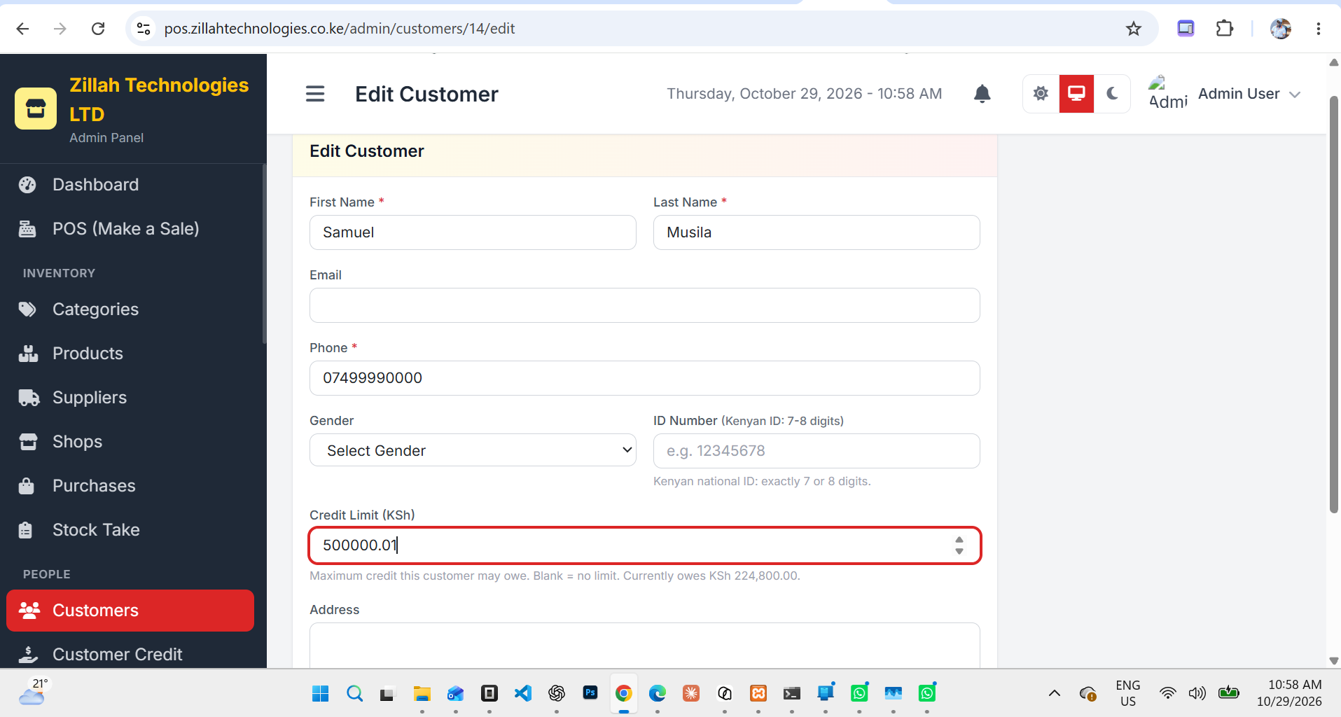 Adding Customer Credit limit in ZillahPOS